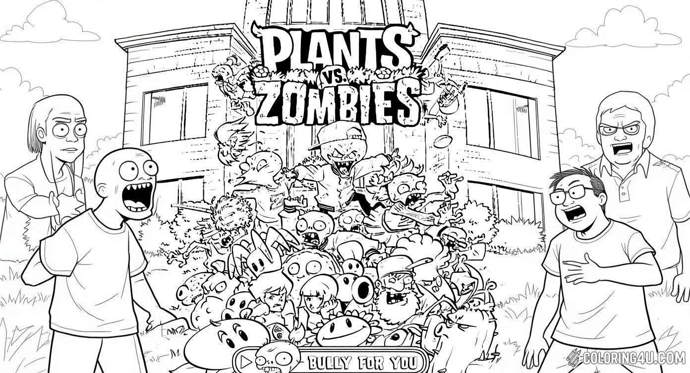 Dive into an exciting world of Plants vs Zombies where brave plants face off against spooky zombies in a thrilling battle! This coloring page is packed with popular characters from the game, each ready for action. Kids will love bringing these energetic heroes and villains to life with vibrant colors!