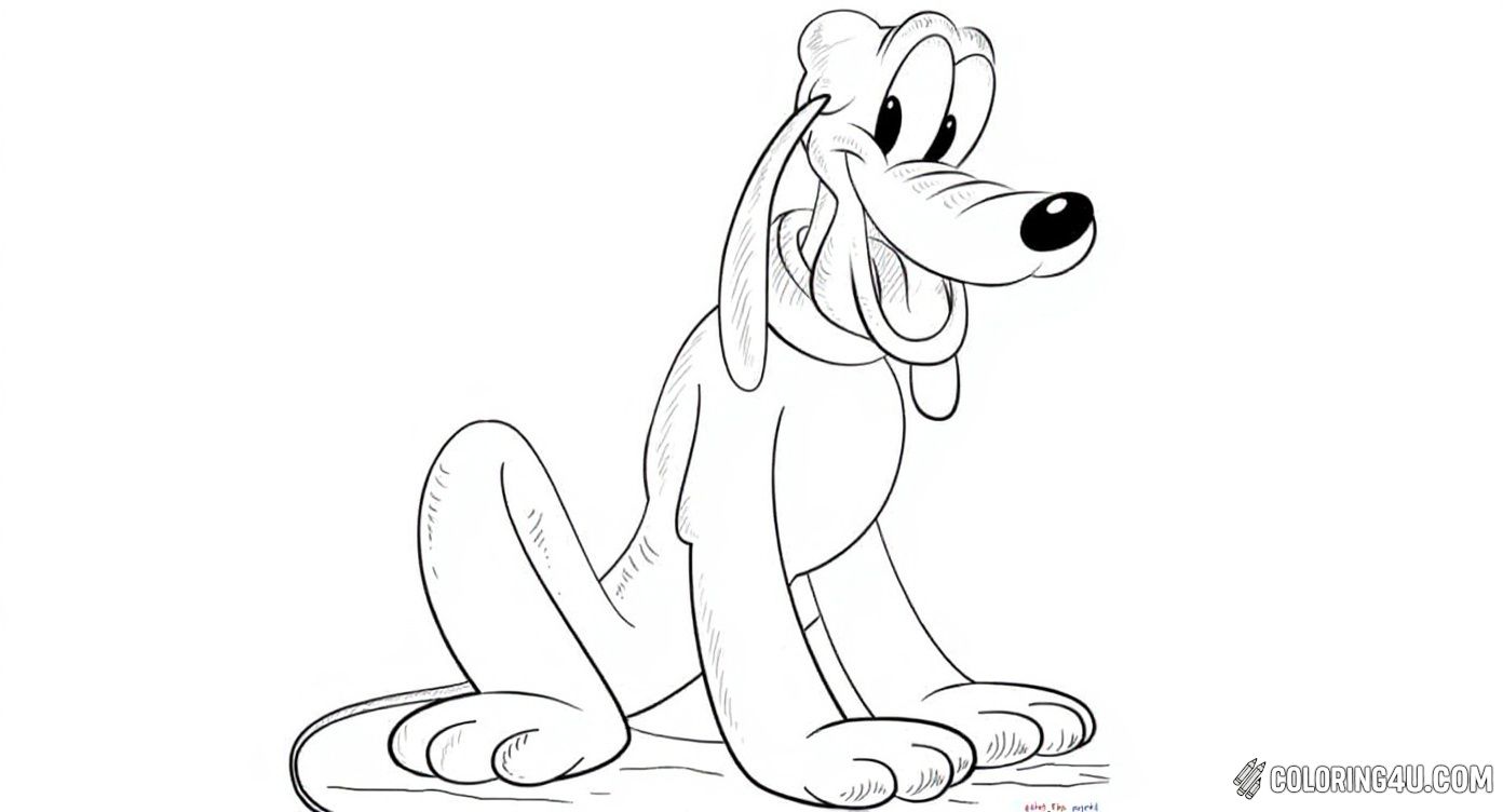 This coloring page features Pluto, the cheerful and lovable dog from Disney, sitting happily with his tongue out. Kids can have fun adding colors to his playful and friendly face, bringing this classic cartoon character to life!