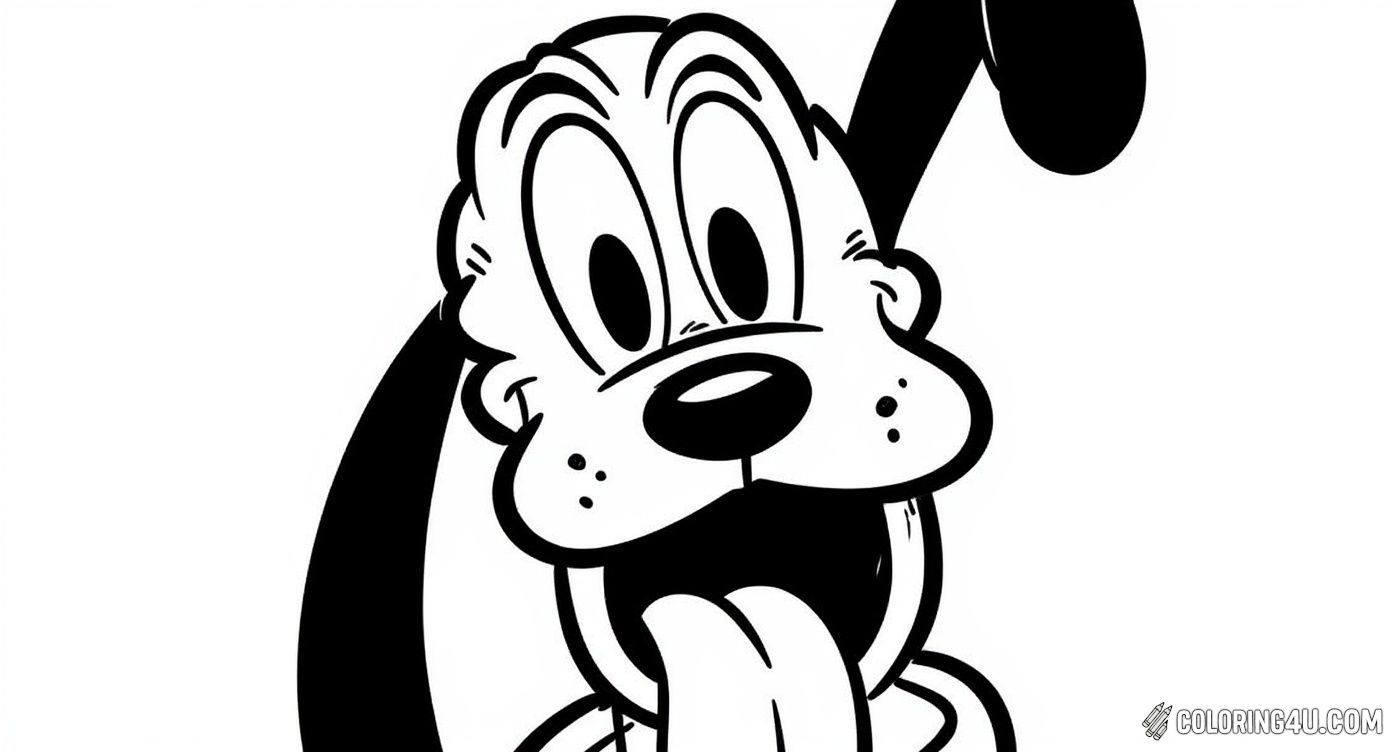 This coloring page captures a close-up of Pluto's happy face with his big eyes and tongue out, ready to spread smiles. Kids will love adding color to this expressive and friendly character from the beloved Disney world.