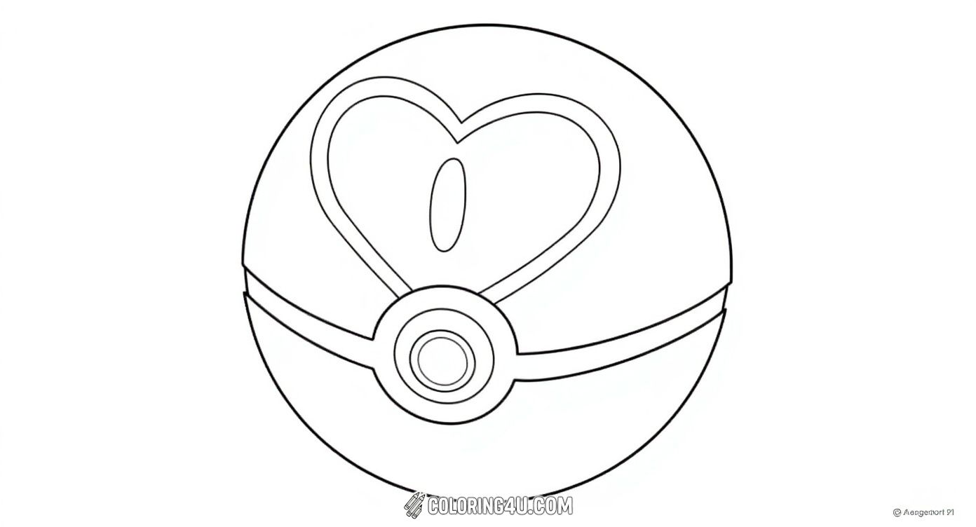 Get ready to add some love to your coloring with this heart-themed Pokeball page! Surrounded by heart shapes, this page encourages children to use bright and cheerful colors to create a warm and adorable Pokemon collectible.