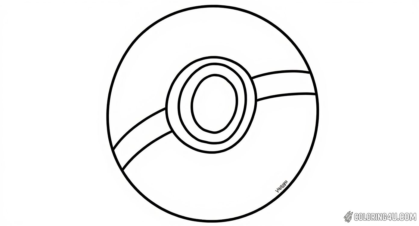 This coloring page features a classic Pokeball from the Pokémon series in a simple outline perfect for kids to color. The bold lines make it easy for young artists to fill in with their favorite colors and bring this iconic Pokémon item to life!