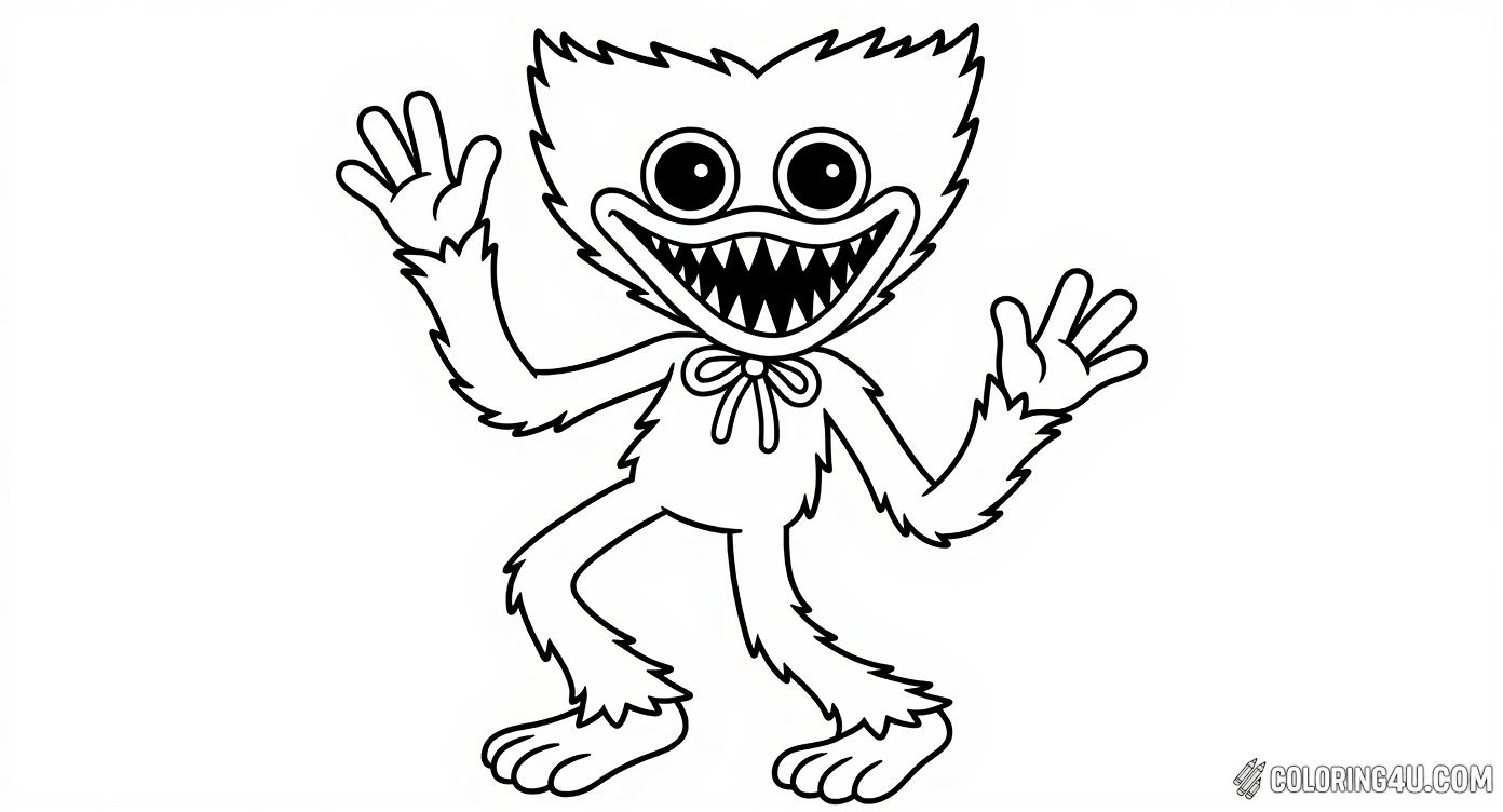 Get ready to color Huggie Wuggie, the furry and playful monster from Poppy Playtime! This coloring sheet shows Huggie Wuggie in a welcoming pose, perfect for kids to add bright and fun colors to this famous video game character.