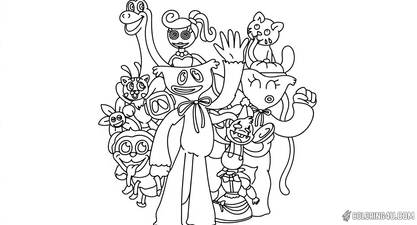 Dive into the fun world of Poppy Playtime with this exciting coloring page featuring a group of unique and friendly characters from the game. Kids can enjoy bringing each character to life with their own vibrant colors and imagination!