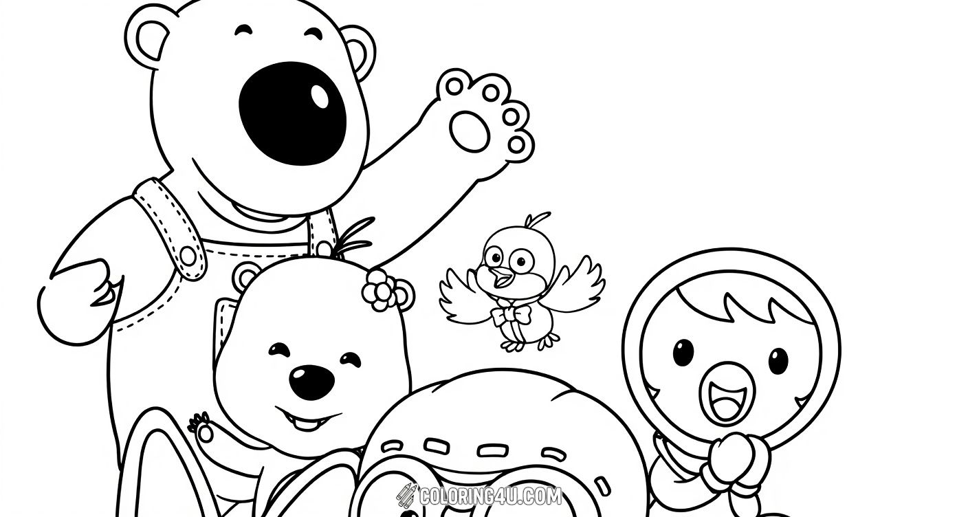 Join Pororo and his fun group of friends in this delightful coloring page! Kids can bring to life the friendly characters from the beloved Pororo series, including a cheerful penguin, bear, fox, and more. Perfect for sparking creativity and enjoying hours of coloring fun.