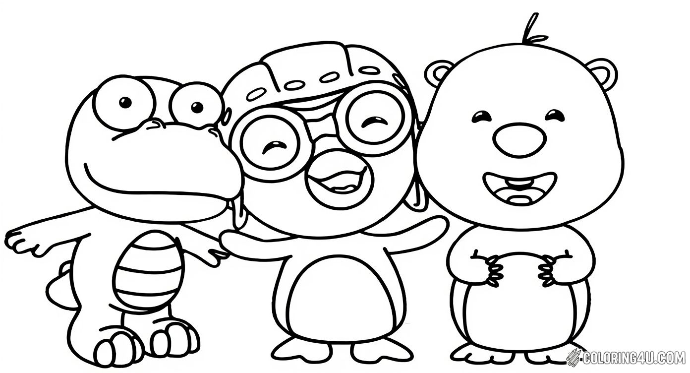 Color this heartwarming moment with Pororo, Crong, and Eddy standing together with big smiles! Perfect for kids who love friendship and fun, this simple yet adorable scene is ready to be filled with your favorite colors to celebrate their bond.