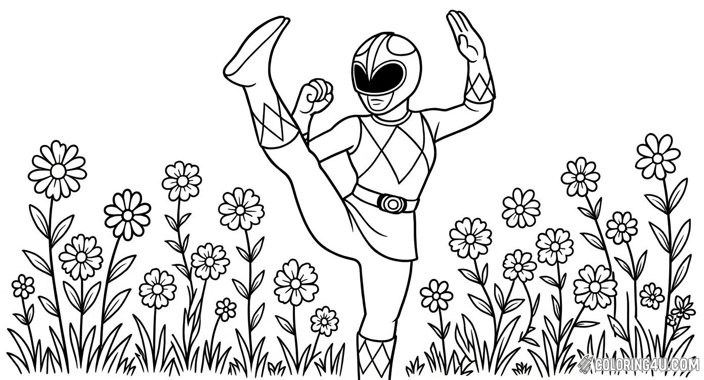 Pink Power Ranger Kicking Among Flowers