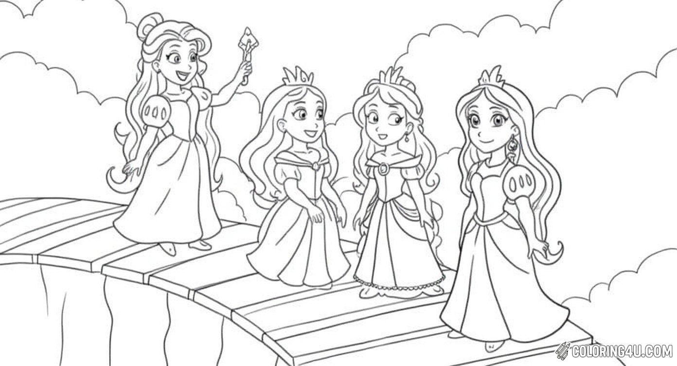 Cute Little Princesses On Wooden Bridge