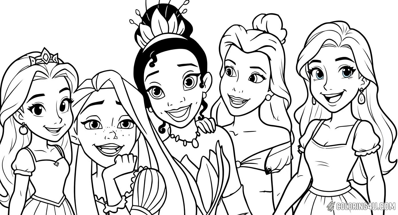 Disney Princesses Rapunzel Tiana Belle Happy Friends