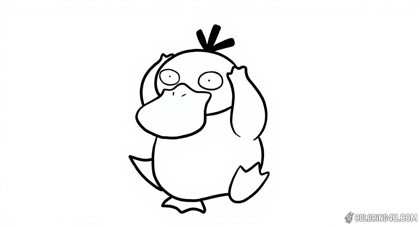 Here is a simple and fun coloring page of Psyduck, the well-known duck Pokémon looking surprised with its hands on its head. This minimalist design lets kids explore their creativity by coloring Psyduck's quirky expression and body, making it perfect for young artists to enjoy their coloring adventure.