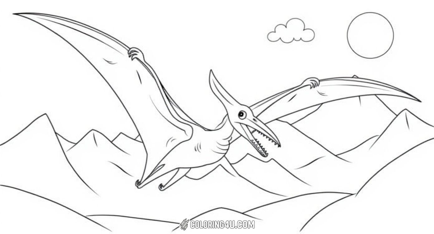 Realistic Pterodactyl Flying Over Mountains