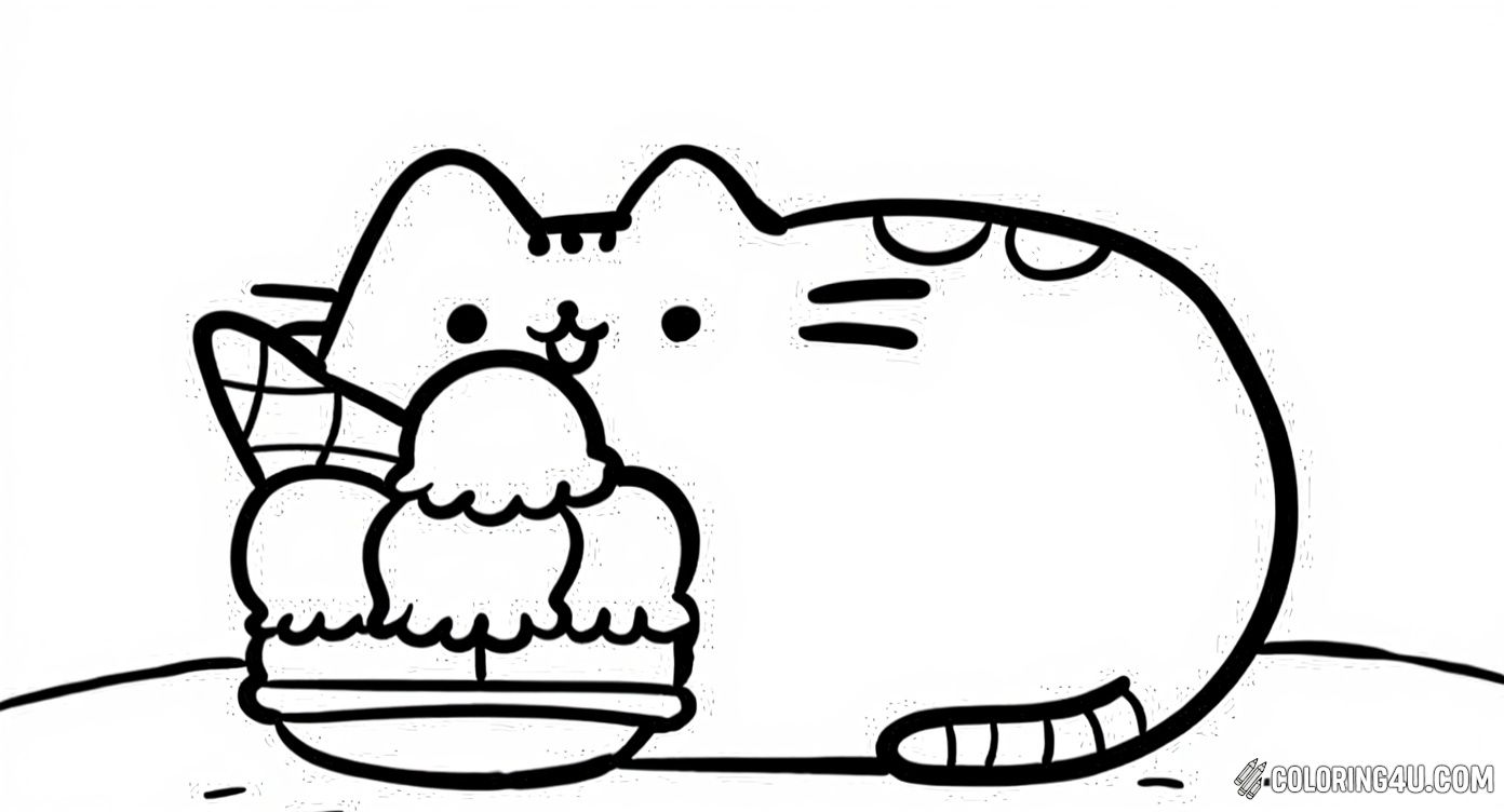 Pusheen Cat Enjoying Ice Cream Delight Coloring Page