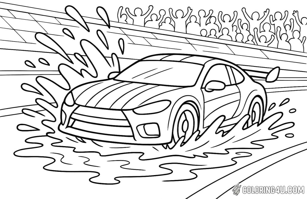 Race Car Splashing Through Puddle
