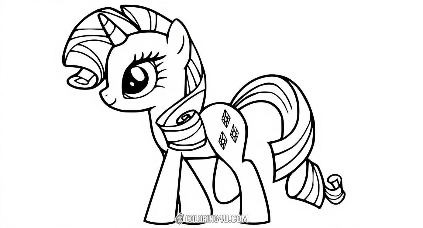 Discover the enchanting world of Rarity, the elegant unicorn from My Little Pony! With her beautifully curled mane and signature diamond cutie marks, this coloring page is perfect for kids who love magic and creativity. Bring Rarity to life with your favorite colors and watch her sparkle!