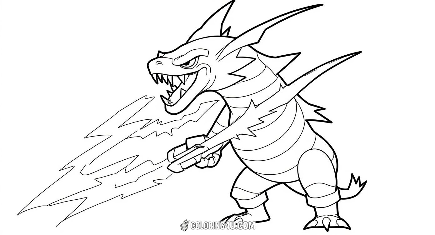 Get ready for an exciting coloring adventure with this action-packed Rayquaza coloring page! Depicted in a dynamic battle pose surrounded by striking lightning bolts, this image captures the fierce power of the legendary dragon Pokemon. Kids will love coloring this energetic and powerful scene!