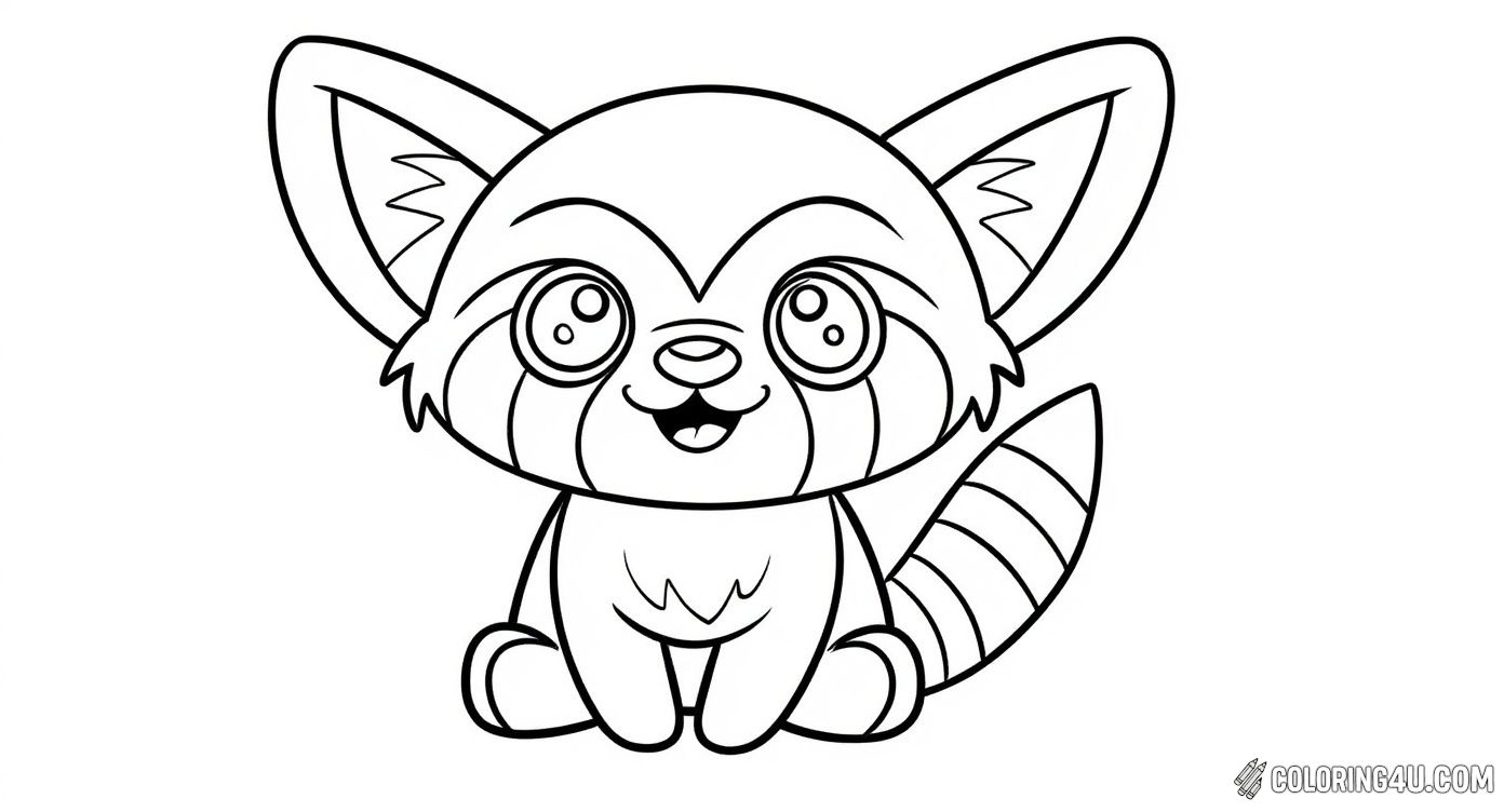 This fun printable coloring sheet features a cartoon red panda with big expressive eyes and a cheerful smile. The simple background filled with bubbles makes it perfect for kids to fill with their favorite colors, creating a joyful and friendly character ready to brighten up any coloring collection.