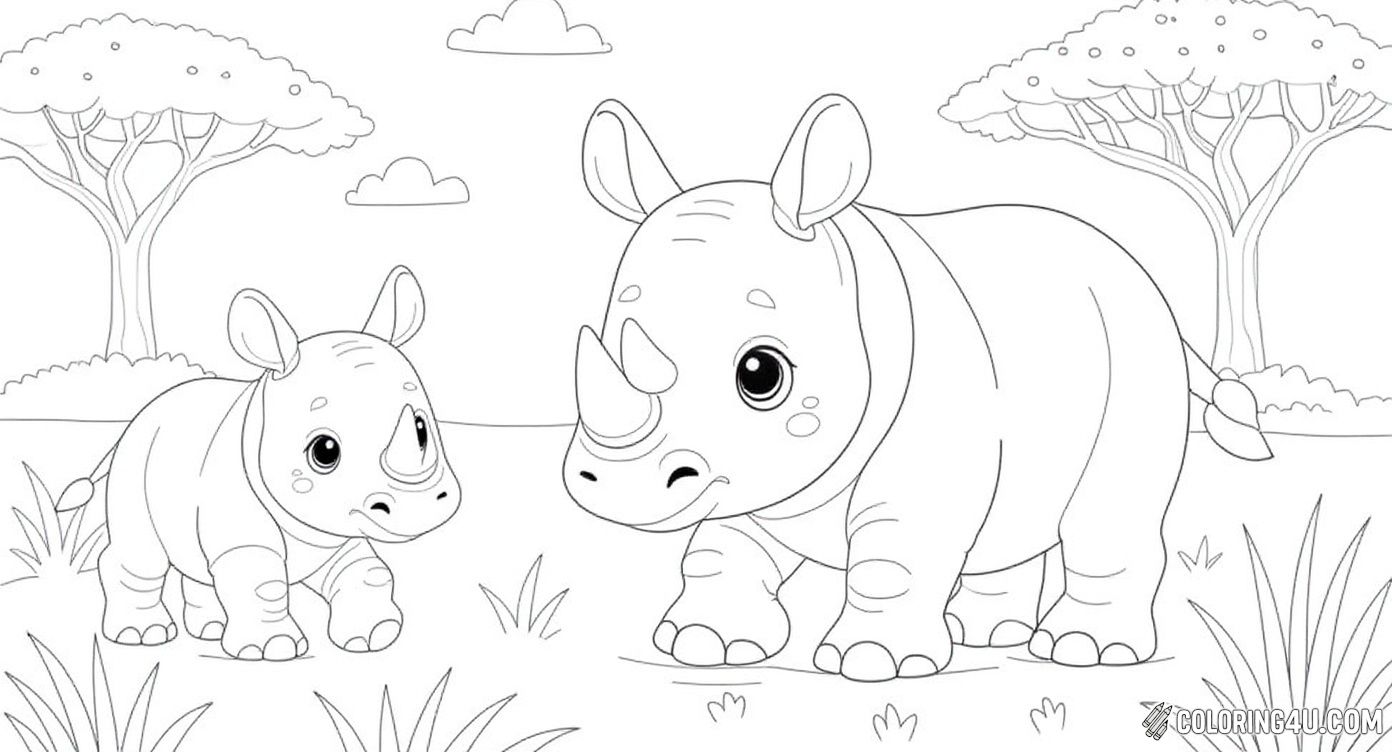 Cute Rhino Family Playing In Nature