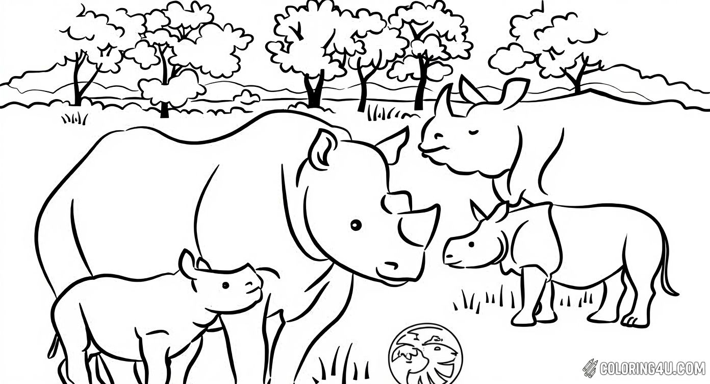 San Diego Zoo Rhino Family Coloring