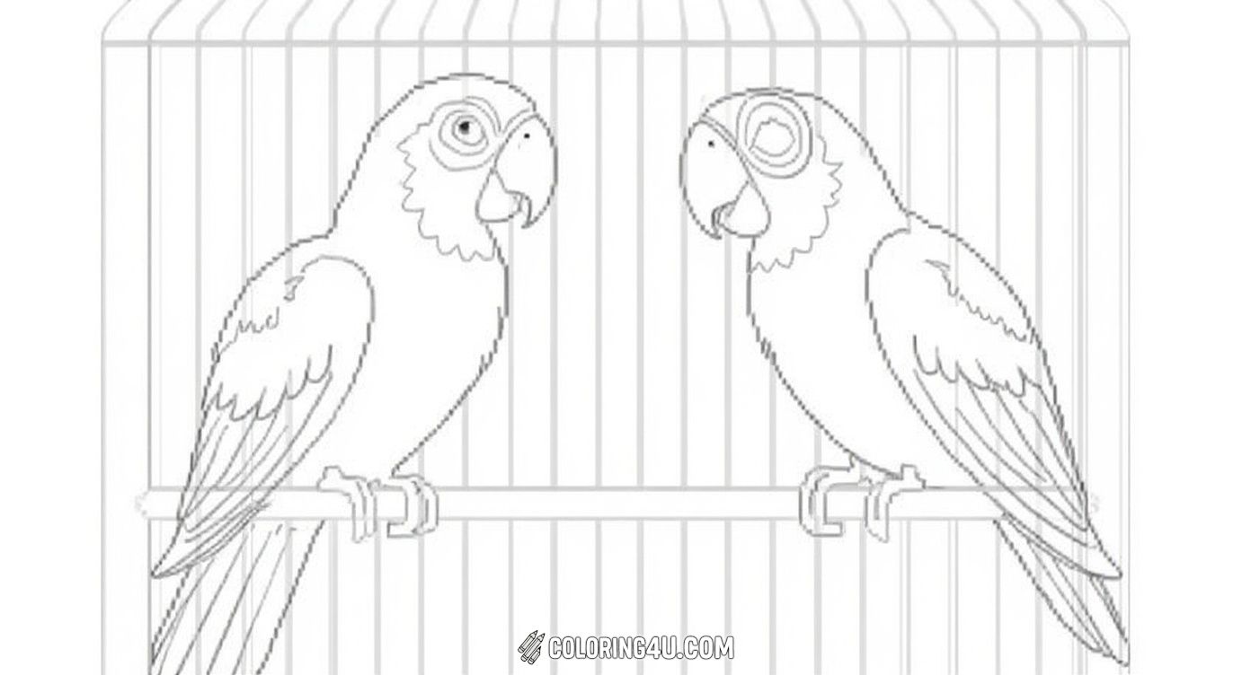Join these two curious parrots having a friendly chat inside their cozy cage. With their expressive faces and detailed feathers, this coloring page offers a fun way to explore the vibrant personalities of Rio's beloved bird characters.