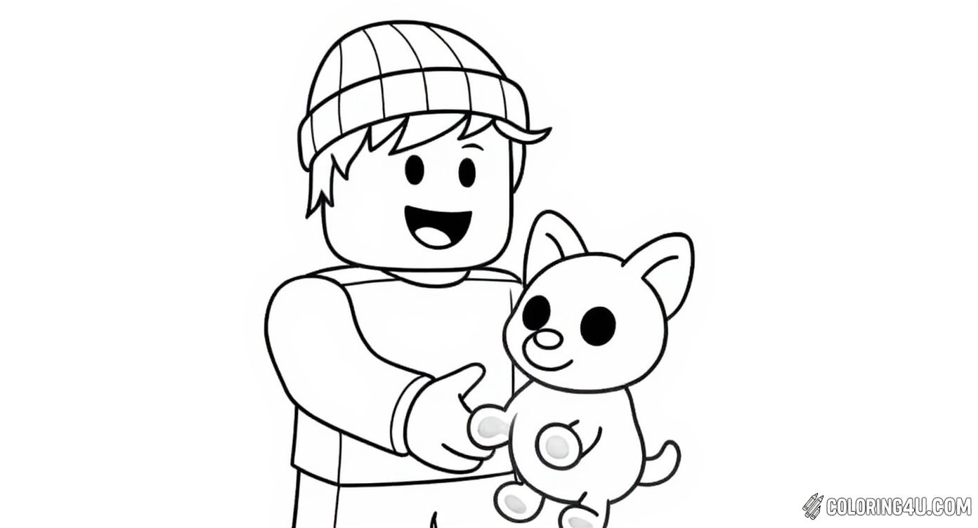 Printable coloring page of Roblox Adopt Me Kid Holding Pet from the Roblox category.