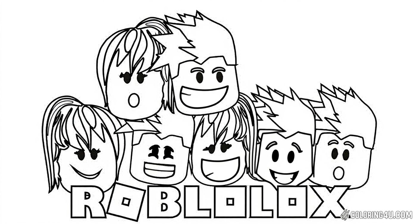 Printable coloring page of Roblox Characters Faces With Logo Coloring from the Roblox category.