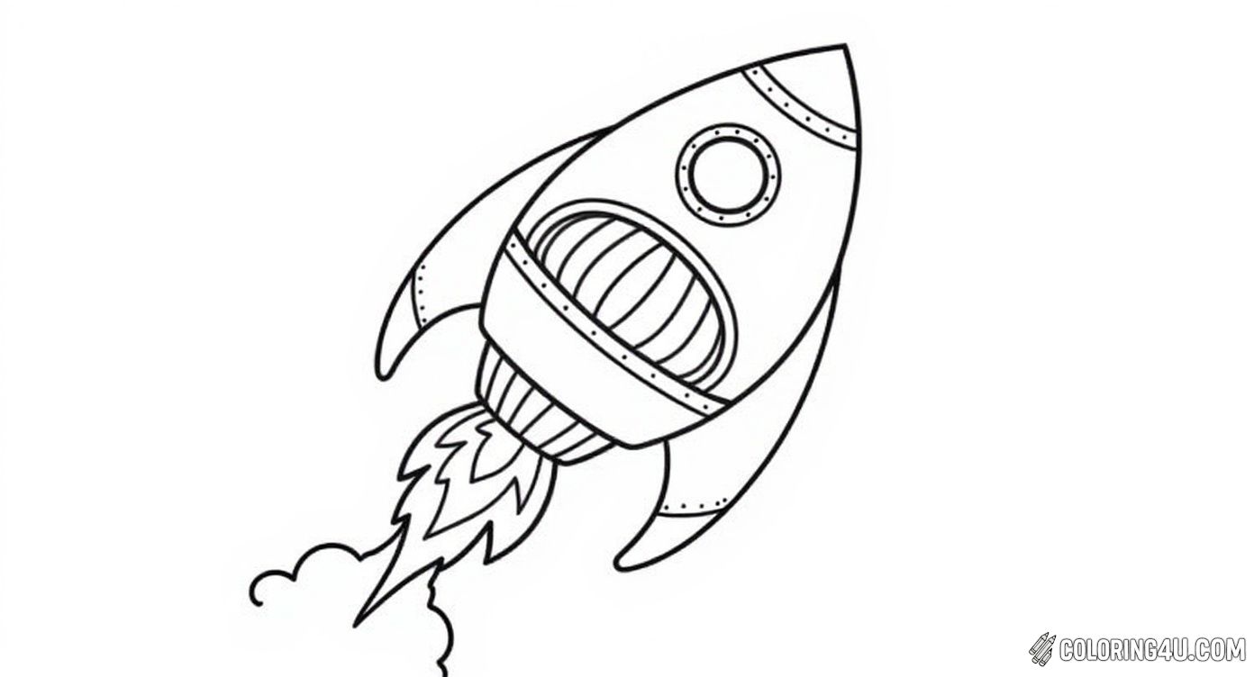 This bold and easy space rocket coloring page is designed with thick lines and fun details, perfect for kids who enjoy creative expression. The rocket has prominent fins, rivets, and fiery thrusters, making it a fantastic opportunity to color a futuristic spacecraft ready to blast off into the galaxy.