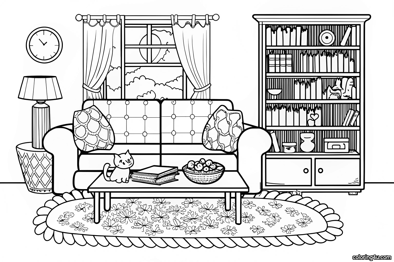 Cozy Living Room Furniture Coloring