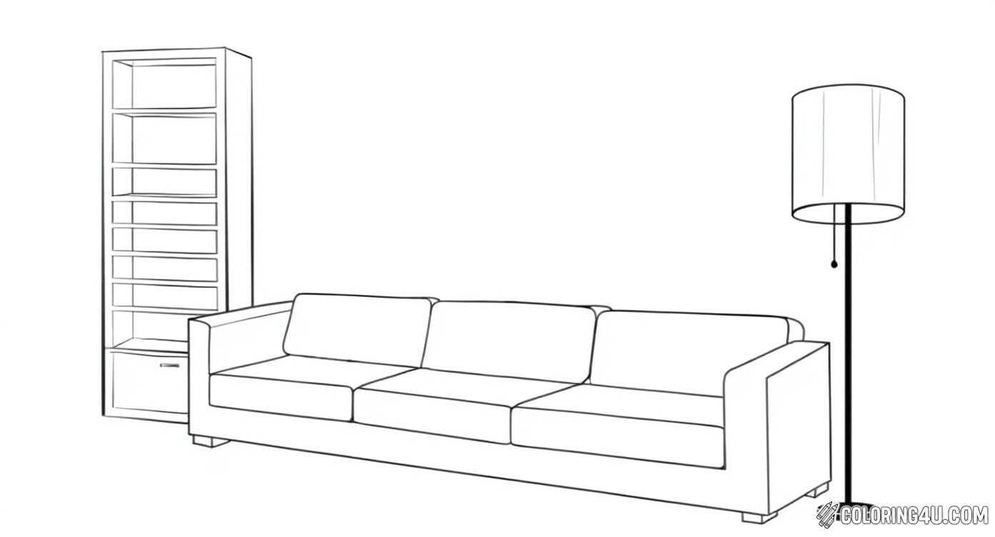 Modern Living Room Sofa Bookshelf Floor Lamp