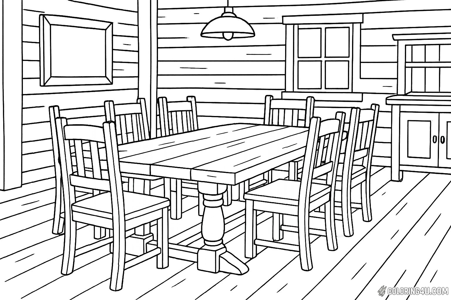 Rustic Dining Room With Large Wooden Table