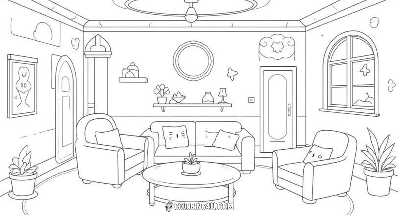 Step into the whimsical Toca Life World with this detailed room interior packed with playful characters, fun accessories, and vibrant decorations. This coloring page captures the charm and creativity of the Toca Life universe, inviting kids to add their favorite colors to the magical scene!
