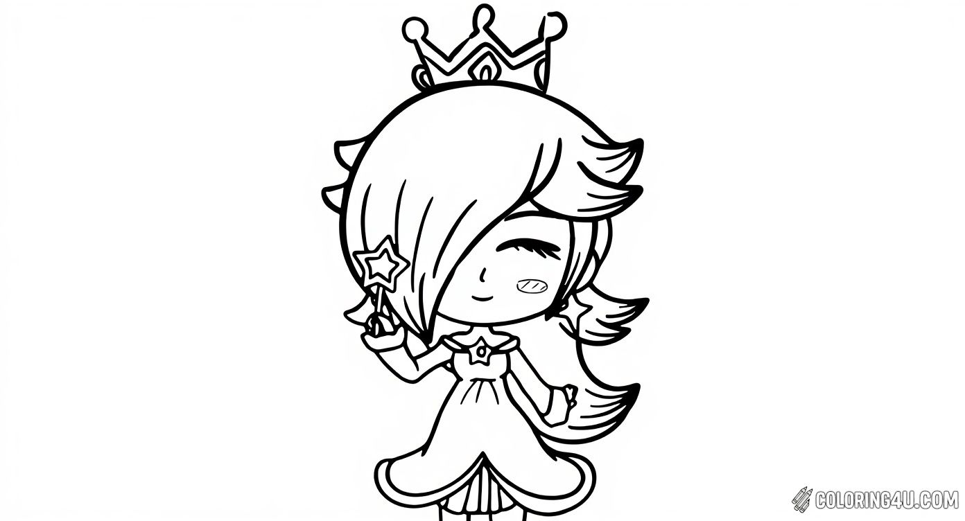 Dive into a world of cuteness with this adorable chibi-style Rosalina coloring page! Surrounded by smiling stars and charming Toad mushrooms, Rosalina holds her star wand with a joyful expression that will delight preschoolers and young kids. This playful scene encourages the use of bright and cheerful colors, making it a perfect activity for little fans of the Super Mario series.