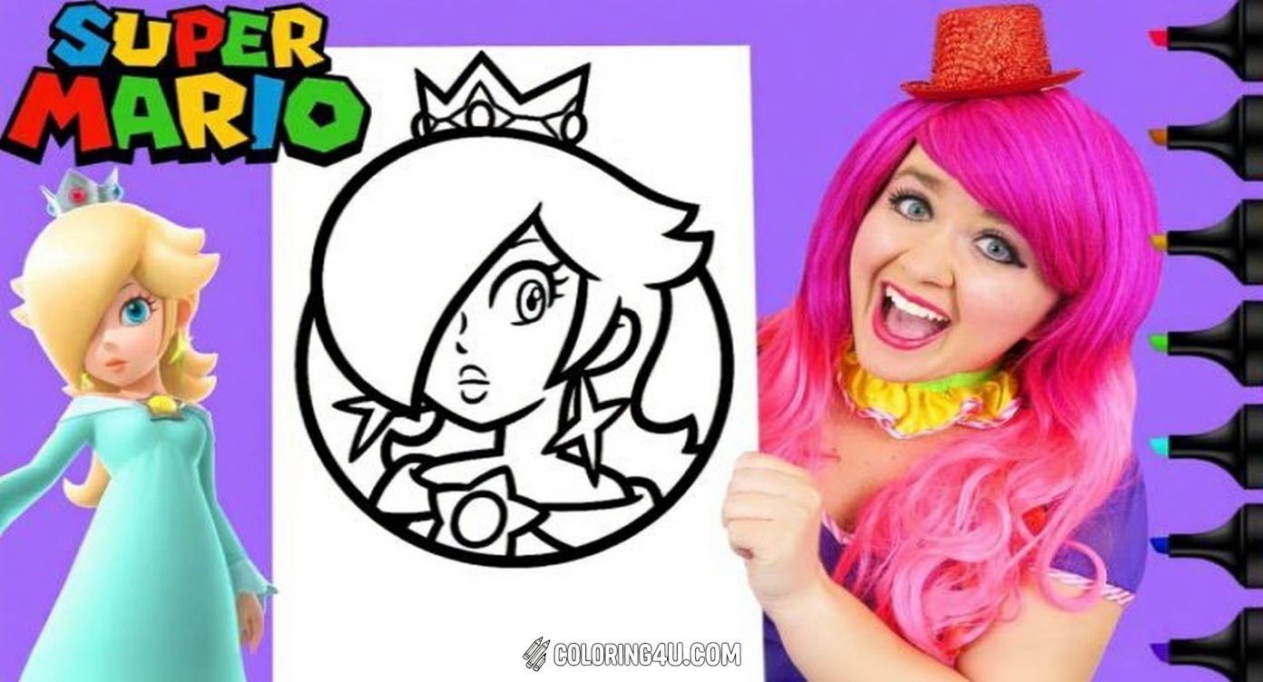 Join in the fun with this bright and cheerful coloring page highlighting Rosalina's face from the Super Mario universe! Perfect for kids who love colorful drawings, this page invites young artists to use their creativity and add vibrant colors to this famous character alongside a friendly presenter.