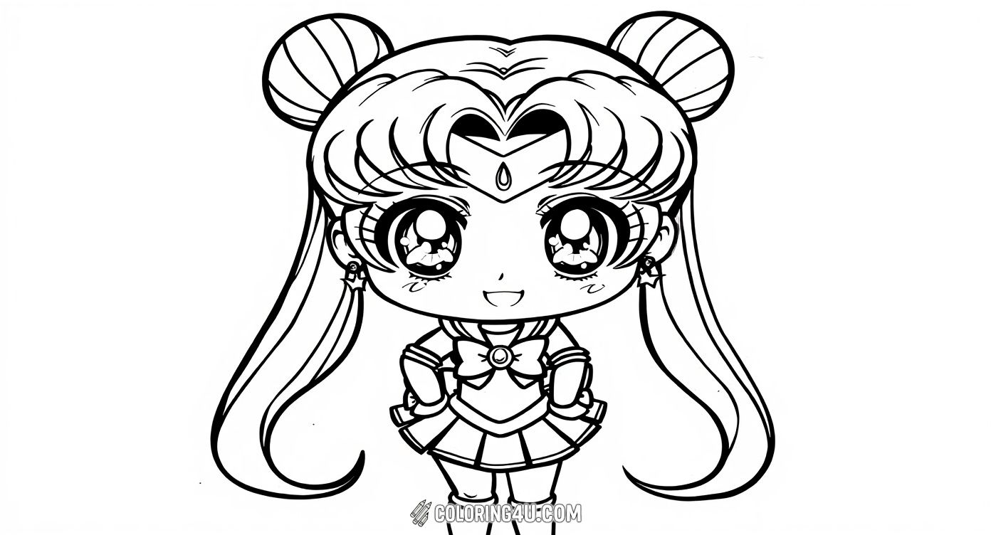 Meet the adorable chibi version of Sailor Moon, with her big sparkling eyes and cheerful smile! This cute and simple coloring page is perfect for kids who love magical girl adventures and want to have fun adding bright colors to their favorite hero.
