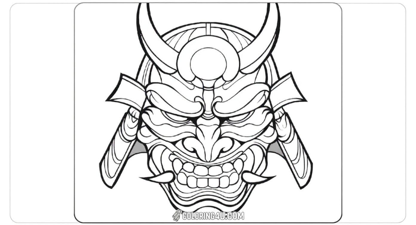 This fascinating coloring page features a detailed samurai warrior's mask with fierce expressions and bold horns. Kids can enjoy coloring this ancient mask and learn about the powerful warrior spirit behind it, making it a perfect blend of creativity and history.