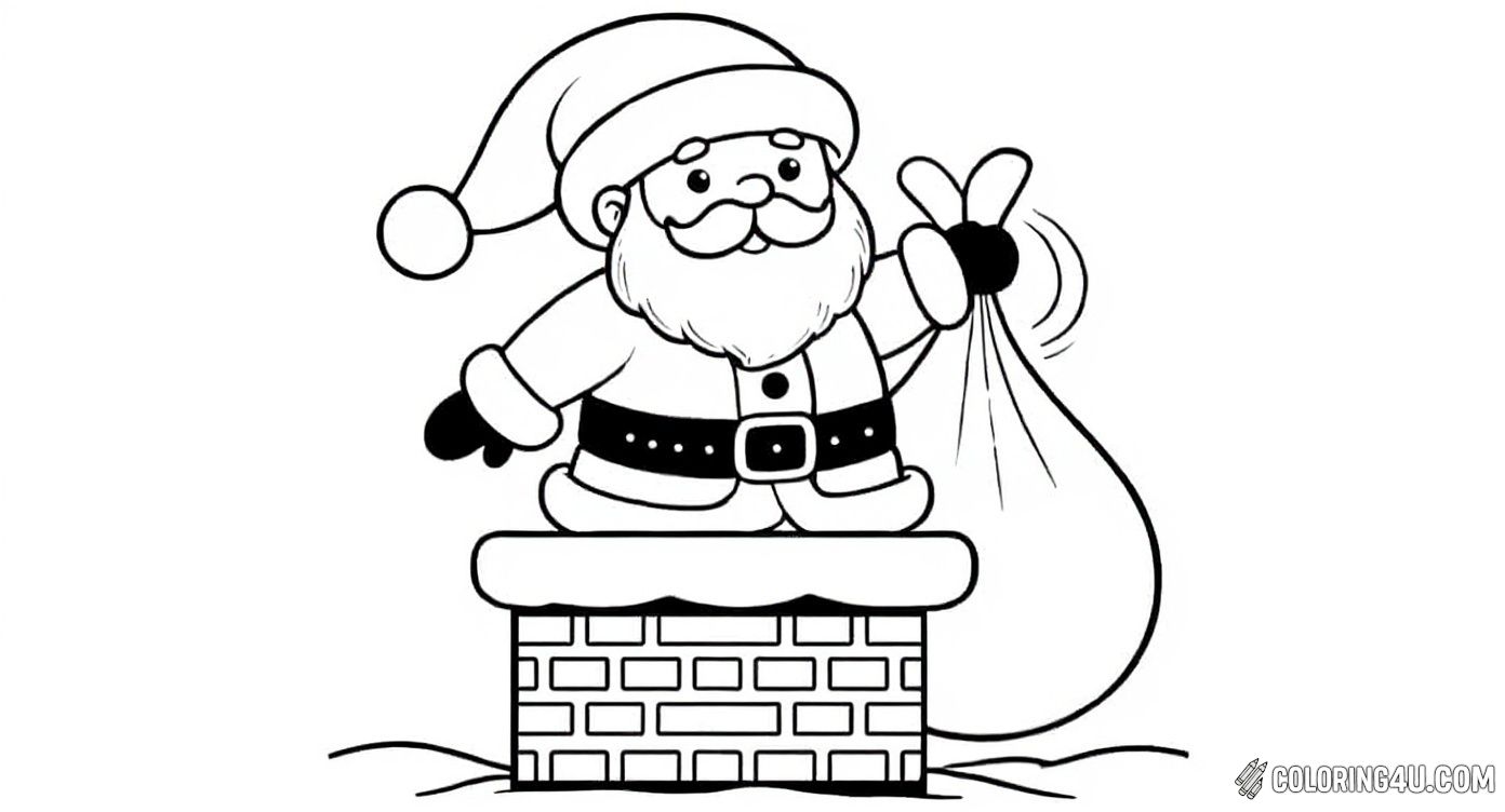 Santa Down The Chimney With Gift Bag