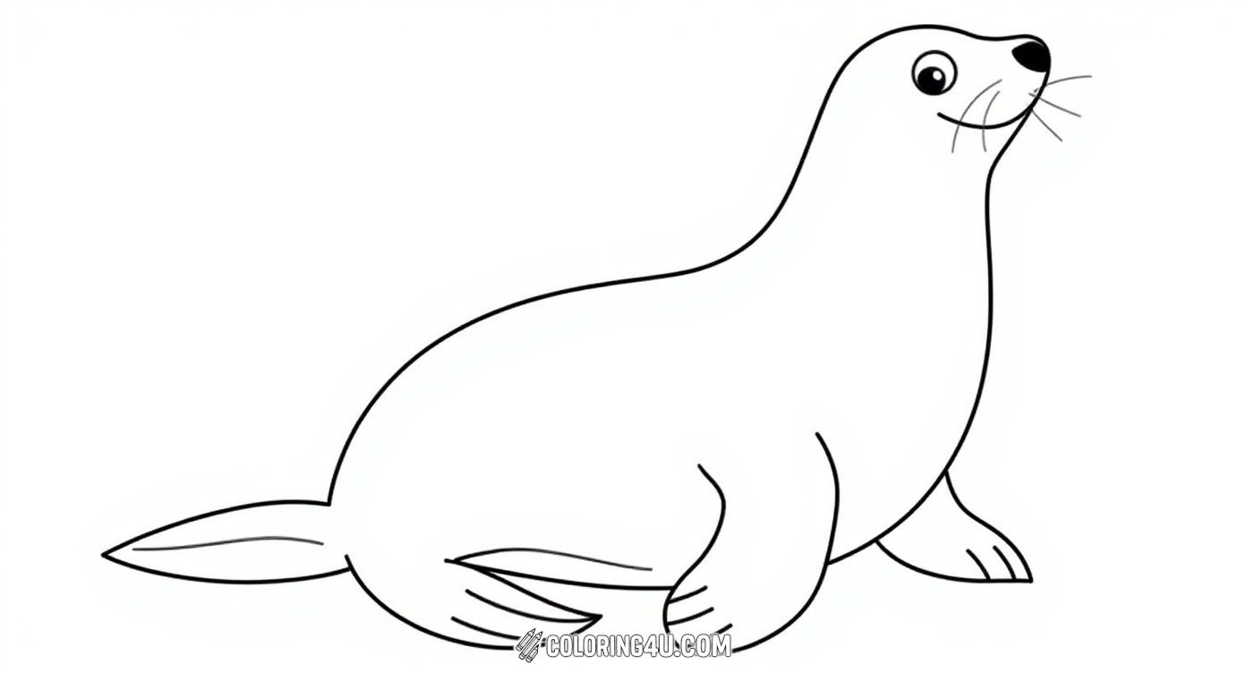 This clean and classic seal outline offers a great coloring opportunity for beginners and young kids. With clear lines and a straightforward design, it’s easy and fun to add vibrant colors to this cute seal enjoying its time on the shore.