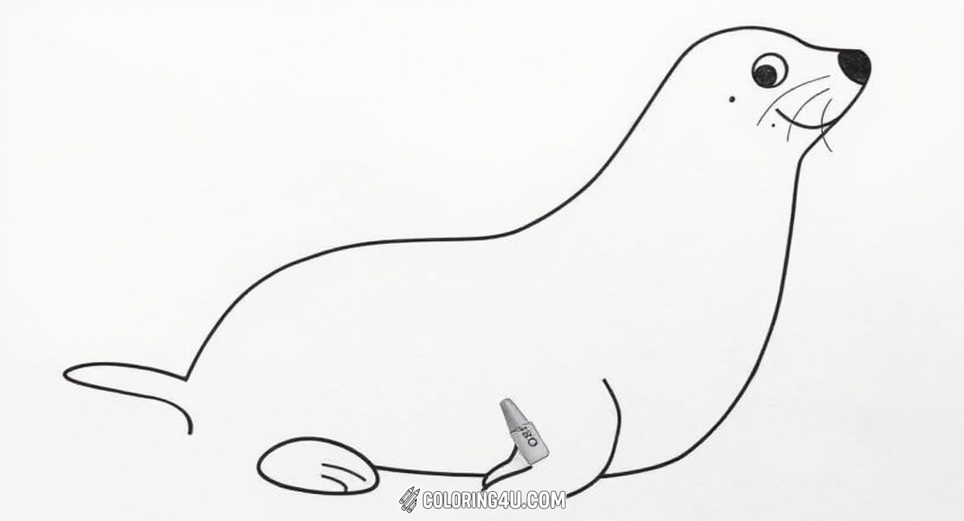 Enjoy coloring this simple and charming seal with a friendly expression! Perfect for younger kids, this page encourages creativity while exploring the delightful world of seals in a fun and easy way.