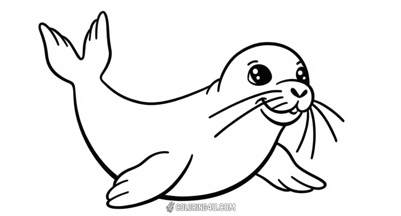 Join the fun with this cheerful cartoon seal ready to brighten up your day! With its big sparkling eyes and friendly smile, this seal is perfect for children to color and enjoy. A simple and joyful design that encourages imagination and playful creativity.