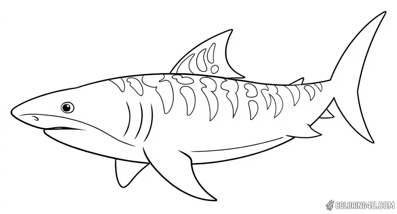 Explore the incredible tiger shark with this realistic and simple coloring page. The detailed stripes and natural shape of this ocean predator make it a fun challenge for kids who enjoy learning about sea animals. Color this tiger shark to bring the deep sea to life!