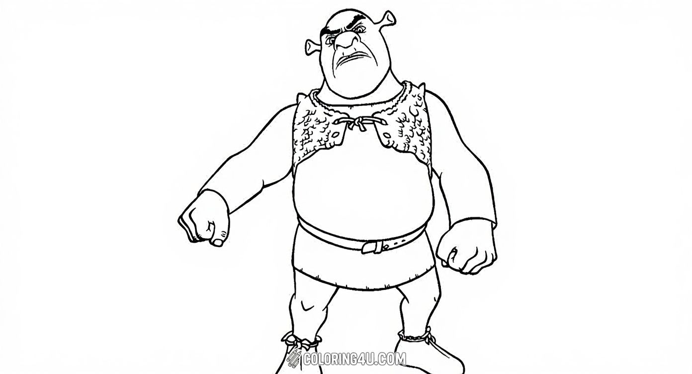 Here is a bold and fierce coloring page of Shrek himself, showing his strong side with a determined look and powerful stance. Perfect for kids who like to color their favorite ogre in action and explore his adventurous personality!