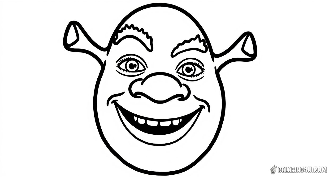 Have fun coloring this close-up portrait of Shrek, the lovable ogre from DreamWorks Animation. This simple yet charming image captures Shrek's friendly smile, giving kids a great opportunity to explore different colors and bring the happy character to life.