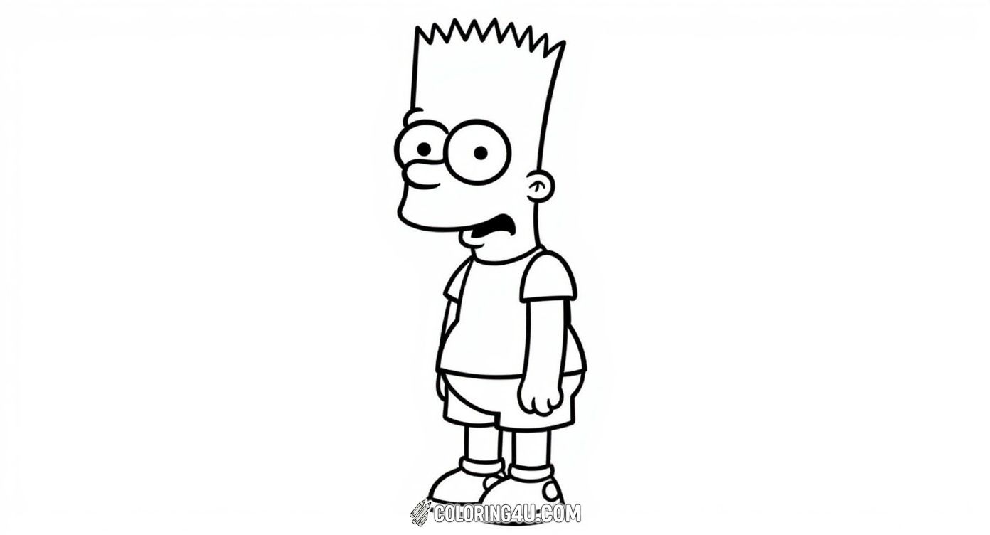 Color in a classic portrait of Bart Simpson, the mischievous and clever boy from The Simpsons! Bart stands in his typical casual outfit with a cheeky smile, ready to brighten up this simple yet iconic image. This coloring page is perfect for fans who want to bring Bart's playful personality to life with colors.