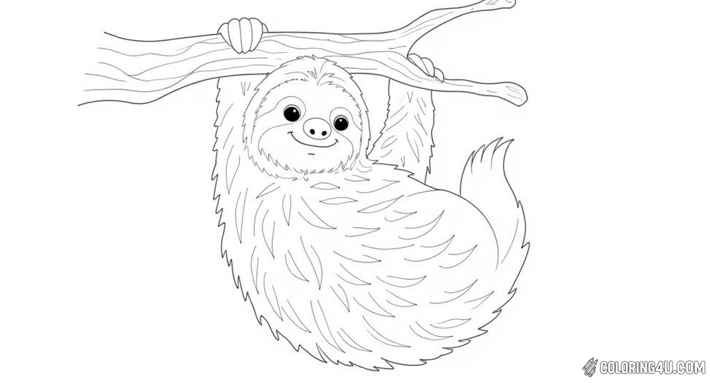 Cute Smiling Sloth Hanging From Tree Branch