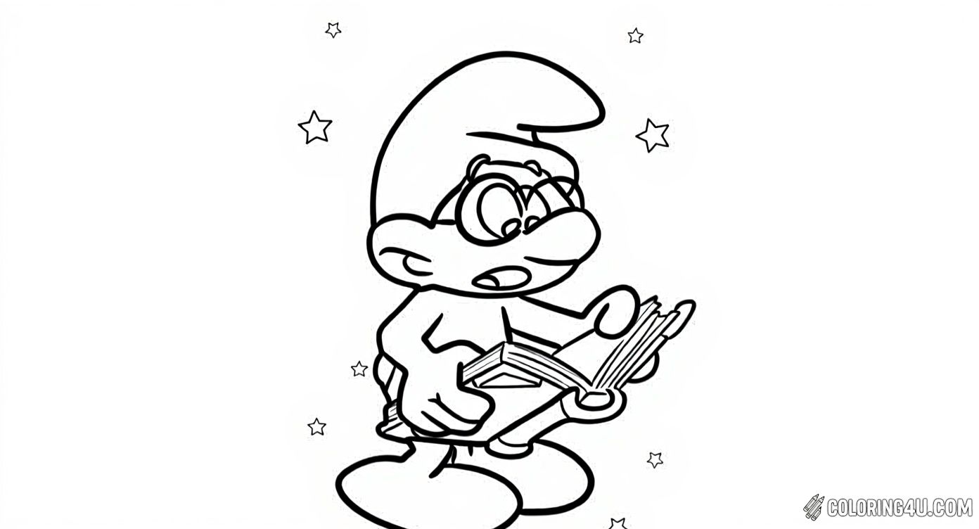 Brainy Smurf Reading A Book Coloring Page