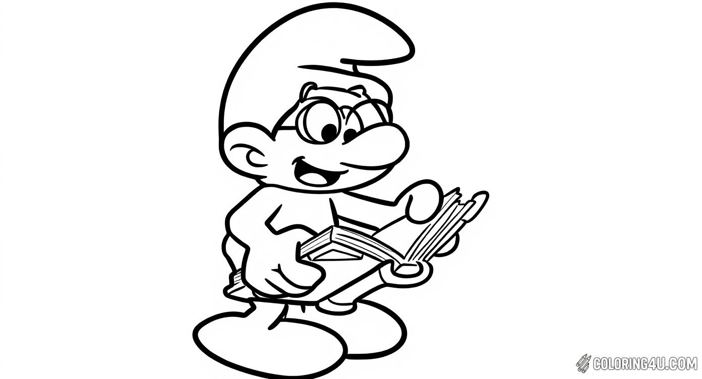 Brainy Smurf Reading Book Coloring Page