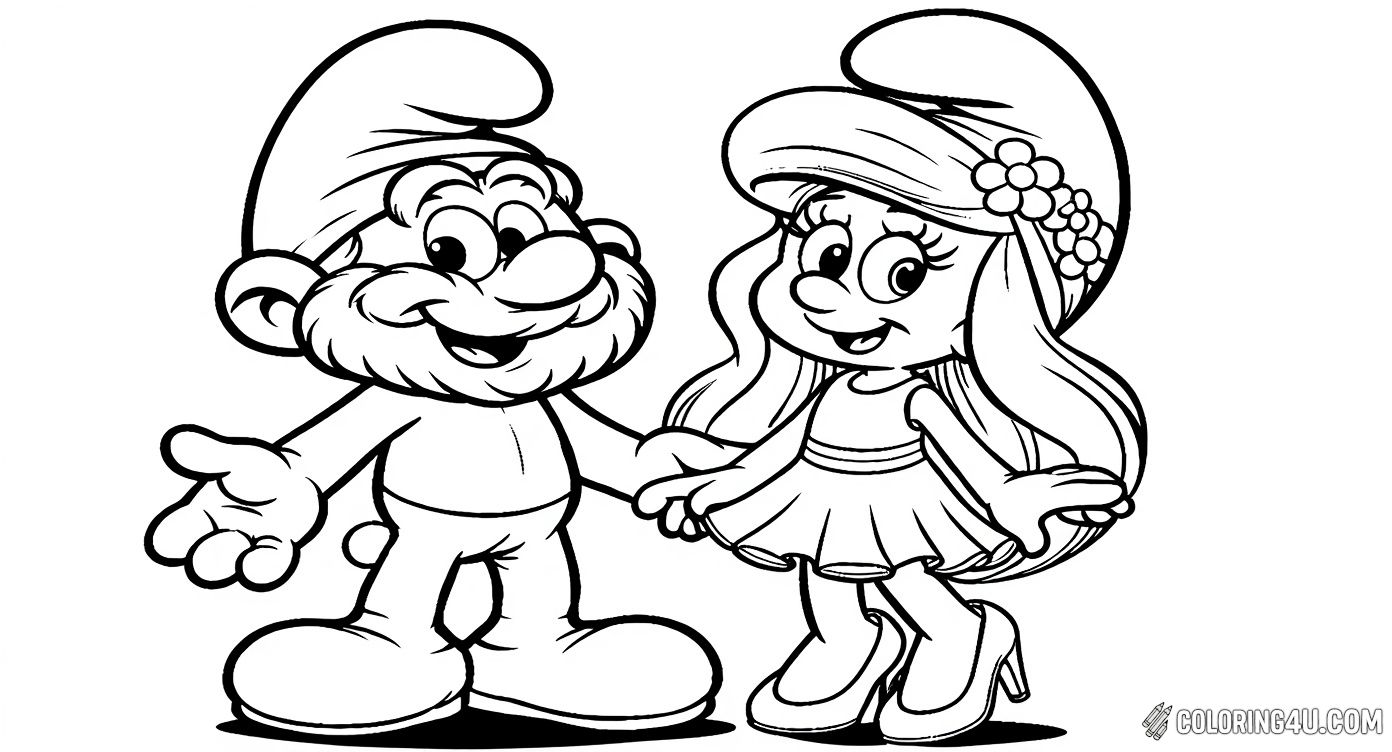 Smurfs Papa And Smurfette Holding Hands