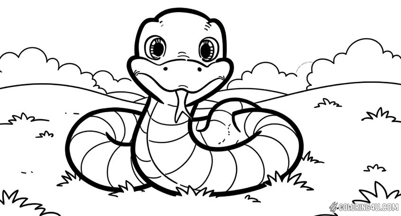 Friendly Cartoon Snake In Grassy Field