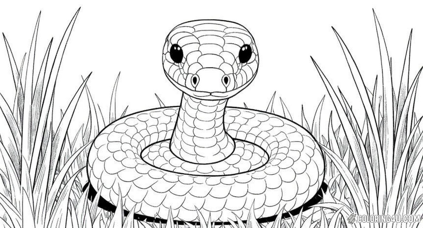 Meet this adorable snake peeking shyly through the tall grass. With big, curious eyes and smooth scales, this fun coloring page is perfect for kids to use their favorite colors and create a lively nature scene full of imagination.