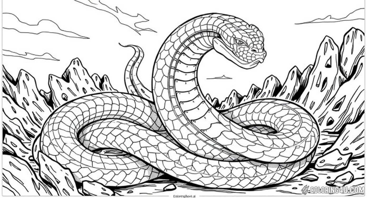 Dramatic Cobra In Rocky Landscape Coloring Page