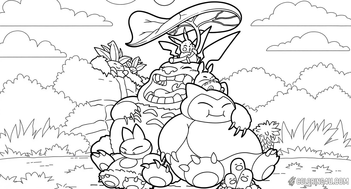 Pokemon Snorlax With Friends In Nature