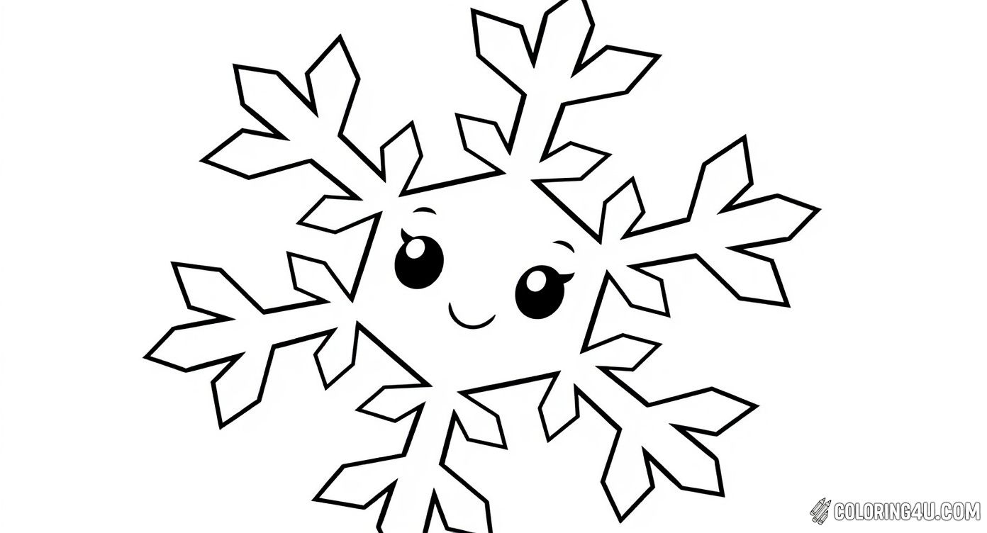 Cute Smiling Snowflake Character Coloring